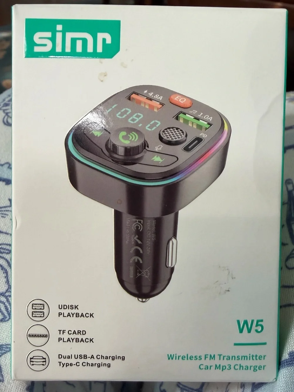 SIMR W5 Black Wireless FM Transmitter Car MP3 Charger
